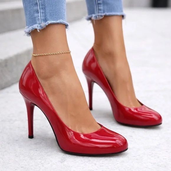 Stuart Weitzman Red Patent Leather Pumps Size 9.5 N - Picture 1 of 13